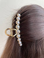 Краб для волосся Шанель із перлами/зручна шпилька для густого волосся