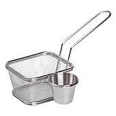 Кошик сервірувальний для подачі фрі та снеків із соусницею 10.5×9×6 см із нержавіючої сталі HP-19-10-S