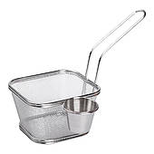 Кошик сервірувальний для подачі фрі та снеків із соусницею 13×11×7 см із нержавіючої сталі HP-19-10-L