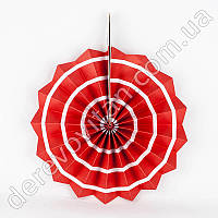 Подвесной веер, красный в белую полоску, 40 см - бумажный декор-розетка