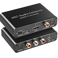 HDMI ARC аудіо екстрактор 192kHz Addap HAE-03, ЦАП - конвертер звуку з HDMI / SPDIF / Coaxial на RCA / AUX 3.5 мм /  SPDIF /