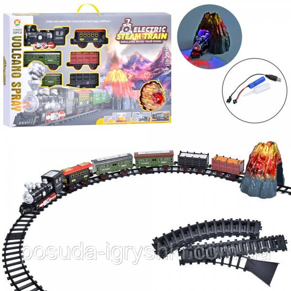 Залізниця 699-58A розмір дороги 177-118см, на акумуляторі, локомотив, вагони 5шт, холодний дим, звук, світло, USB зарядне., фото 1