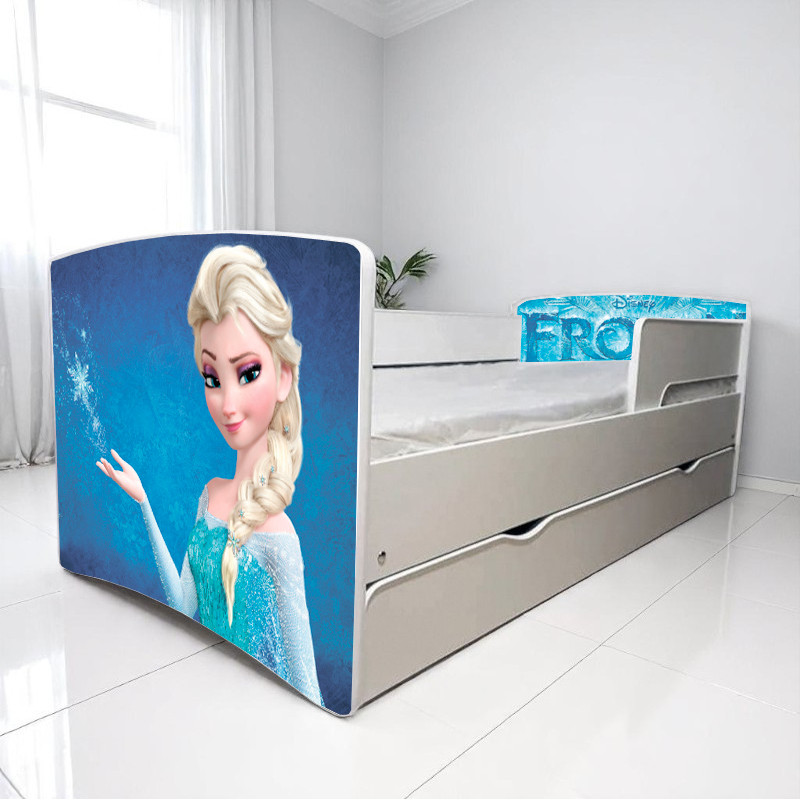 Ліжко для дівчинки Холодне Серце з шухлядою на ламелях + захисний бортик, фото 1