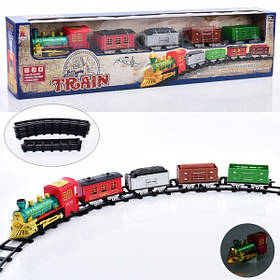 Залізниця 5818-1P розмір дороги 140-92см, локомотив, 5 вагонів, холодний дим, звук, світло, на батарейках, в коробці 83-20-8см.