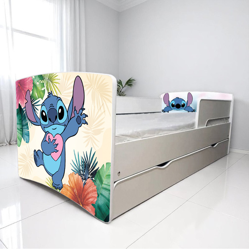 Ліжко для дівчинки Стіч з шухлядою на ламелях + захисний бортик, фото 1