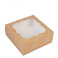 Коробка 150х150х60 для десертів з фігурним вікном, крафт