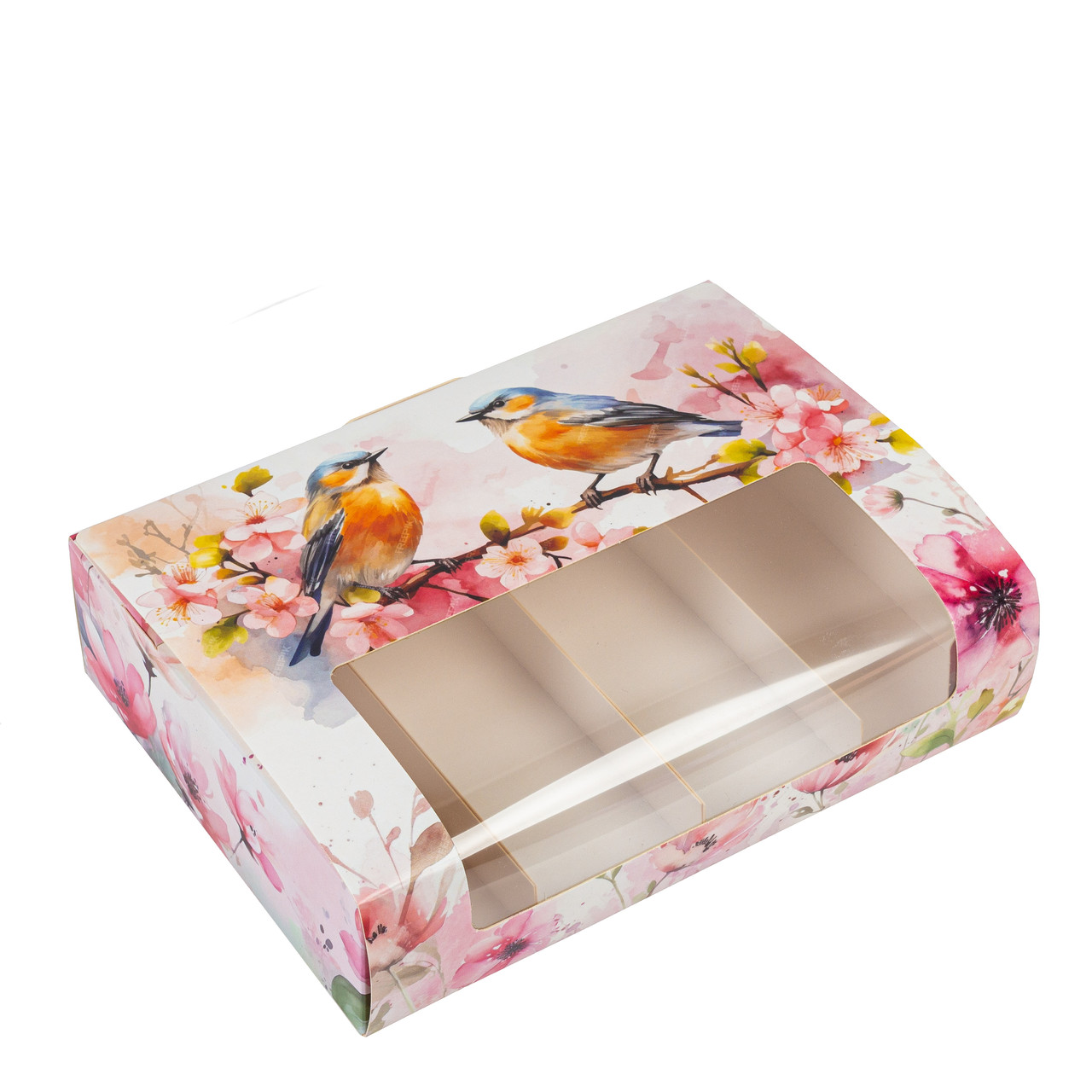 Коробка 210х150х50 (на 4 еклера) "Пташки" з вікном, фото 1