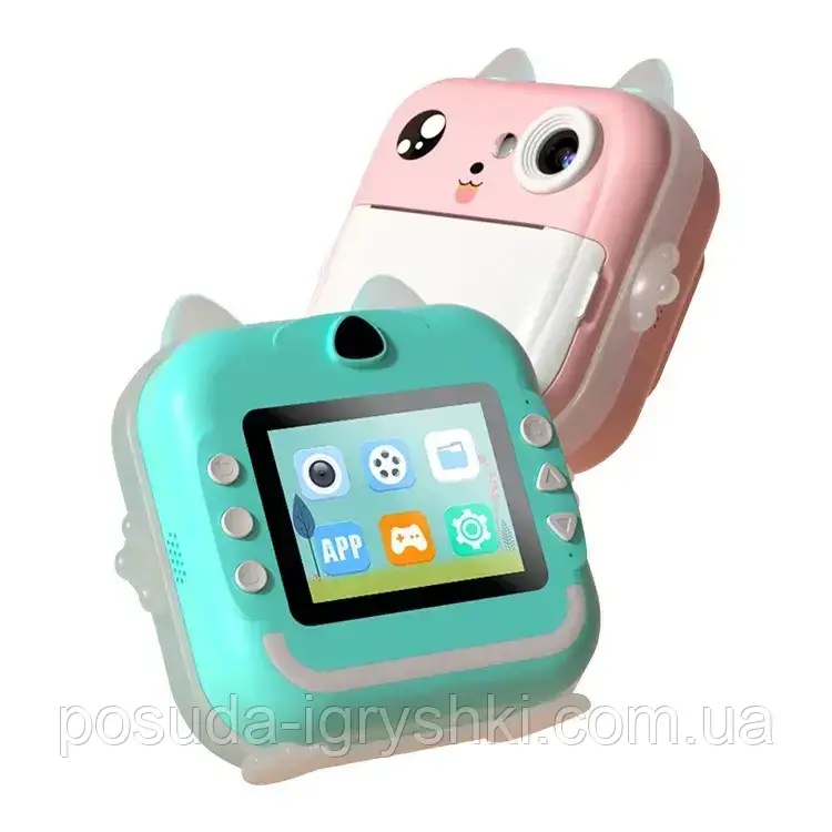 Дитячий фотоапарат миттєвого друку у двох кольорах + 3 рулона паперу для друку., фото 1