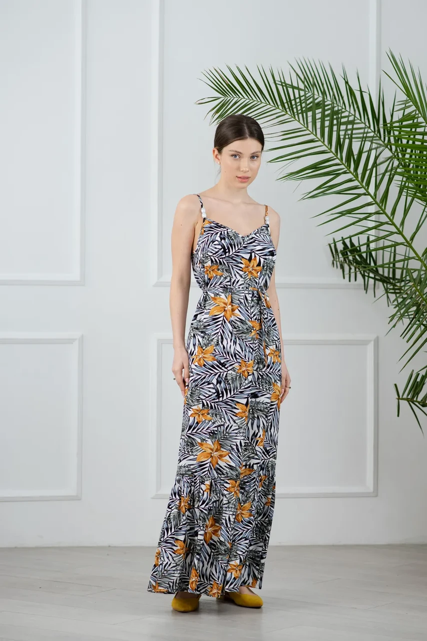 Сарафан Azuri жіночий штапель принт квіти 44 сірий, фото 1