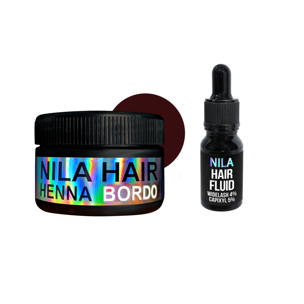 Набір Nila Hair Fluid Сироватка для росту волосся, 10 мл + Хна для волосся Бордо (Bordo), 60 г
