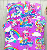 Дитячий підлітковий полуторний комплект постільної білизни Єдиноріг поні лол бязь голд люкс Віталіна 150х220