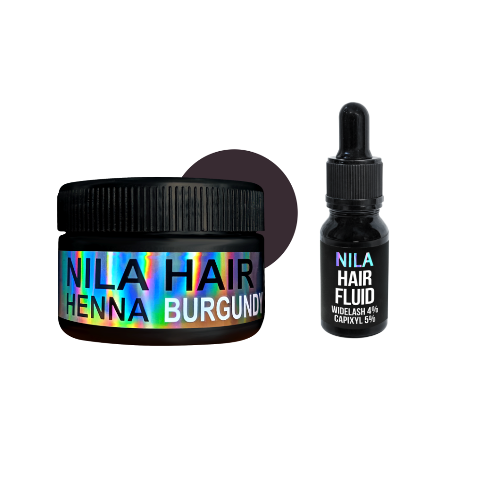 Набір Nila Hair Fluid Сироватка для росту волосся, 10 мл + Хна для волосся Бургундія (Burgundy), 60 г
