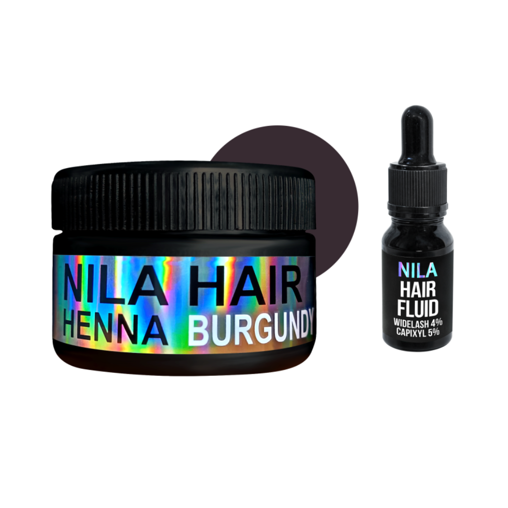 Набір Nila Hair Fluid Сироватка для росту волосся, 10 мл + Хна для волосся Бургундія (Burgundy), 100 г