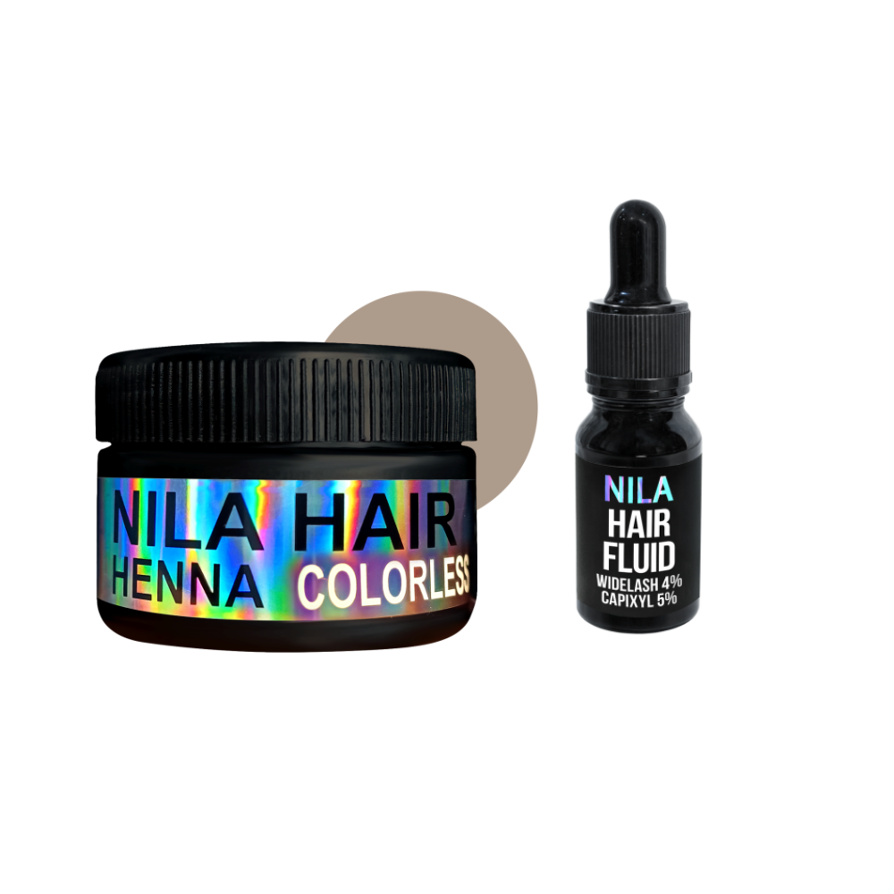 Набір Nila Hair Fluid Сироватка для росту волосся, 10 мл + Хна для волосся Безбарвна (Colorless), 60 г