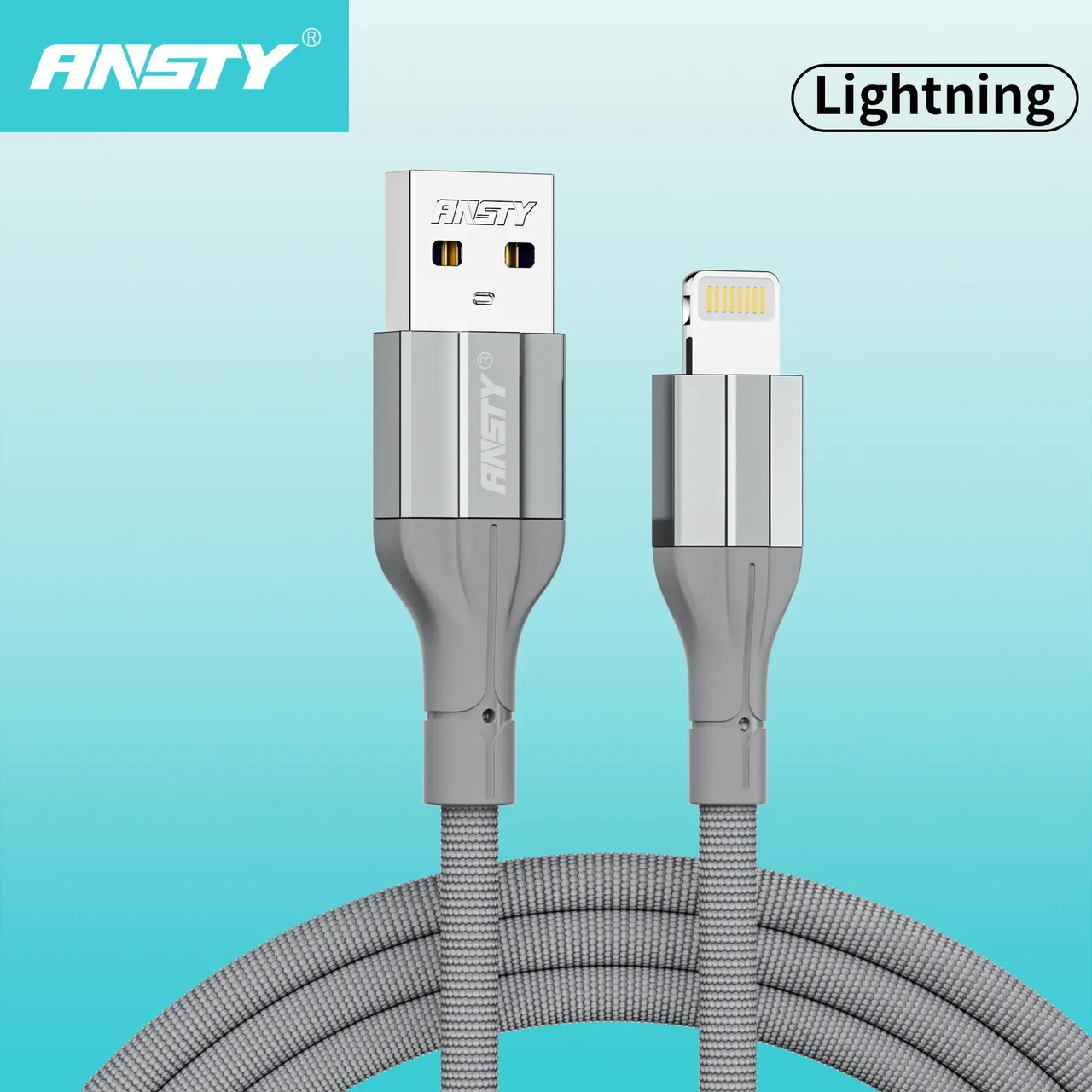 Кабель ANSTY S-018-I Lightning Nylon 3A 1M Сірий, фото 1
