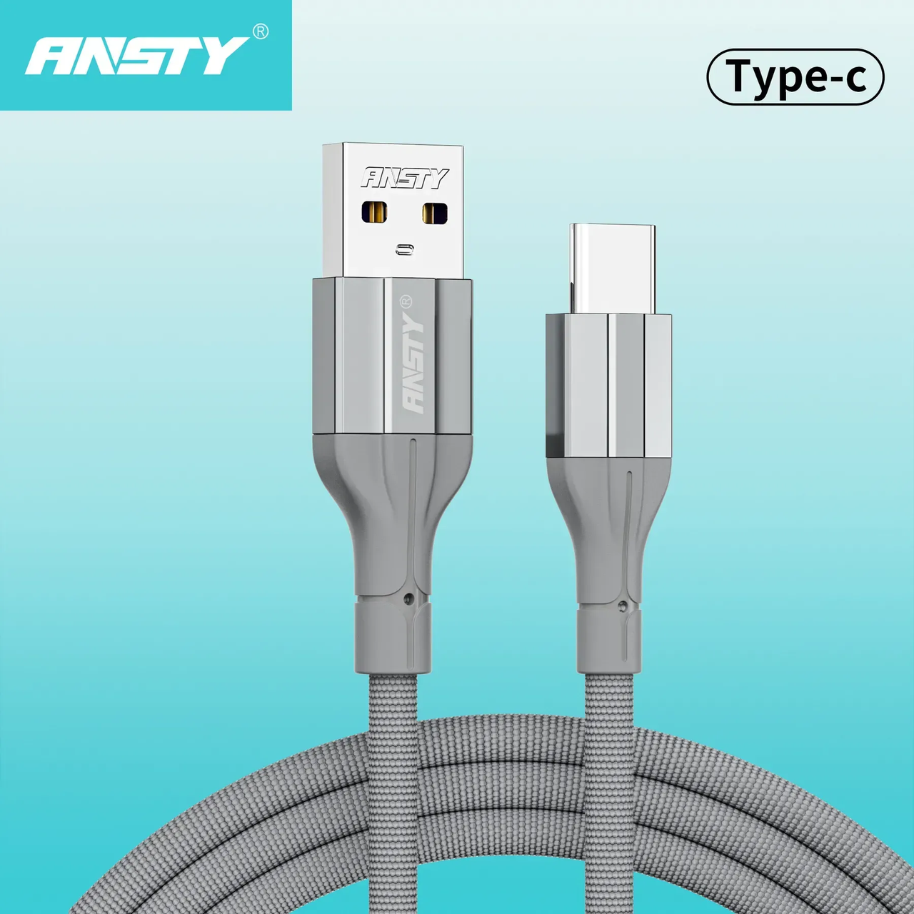 Кабель ANSTY S-018-T Type-C Nylon 3A 1M Сірий, фото 1