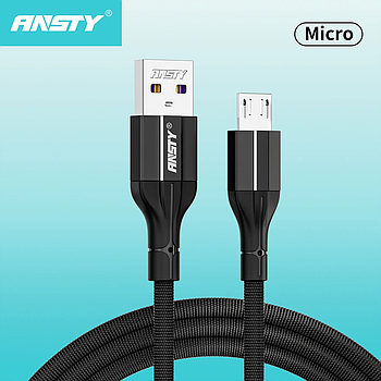 Кабель ANSTY S-018-A Micro USB Nylon 3A 1M Чорний