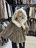 Жіноча норкова шуба FLY пастельного кольору з риссю в капюшоні