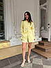 Лимонний жіночий комплект-трійка з льону: топ, оверсайз сорочка та шорти вільного крою, фото 4