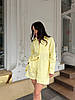 Лимонний жіночий комплект-трійка з льону: топ, оверсайз сорочка та шорти вільного крою, фото 6