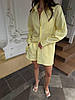 Лимонний жіночий комплект-трійка з льону: топ, оверсайз сорочка та шорти вільного крою, фото 9