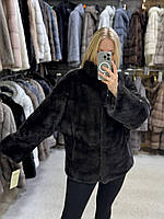 Жіноча натуральна норкова шубка з коміром-стійкою в кольорі соболь 42/44