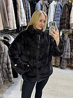 Жіноча натуральна норкова шубка з коміром-стійкою в кольорі соболь 50/52