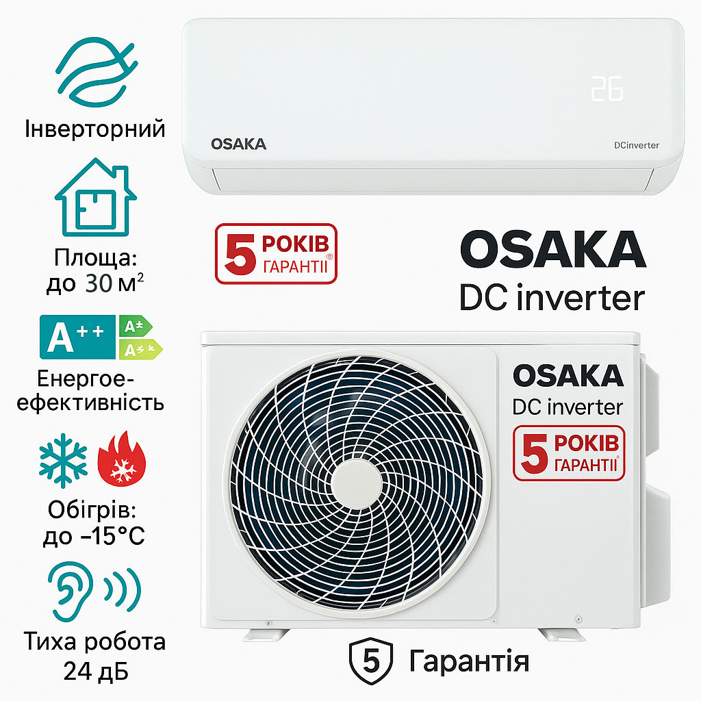 Інверторний кондиціонер Osaka STV-09HH (до 30 м²) A++/A+++ | Тихий, Економічний, Обігрів до -15°C - фото 1 - id-p2586180656