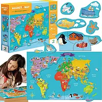 Настільна гра Карта світу Географія пазл магнітний для дитини 3 років 120 деталей Збери континенти і тварин
