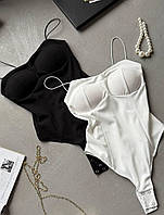 Боді жіноче пуш ап на бретельках S-M, L-XL у чорному та білому кольорі