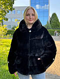 Великі розміри Жіноча натуральна норкова шубка з капішоном в кольорі чорний діамант 54/56, фото 3