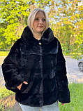 Великі розміри Жіноча натуральна норкова шубка з капішоном в кольорі чорний діамант 54/56, фото 4
