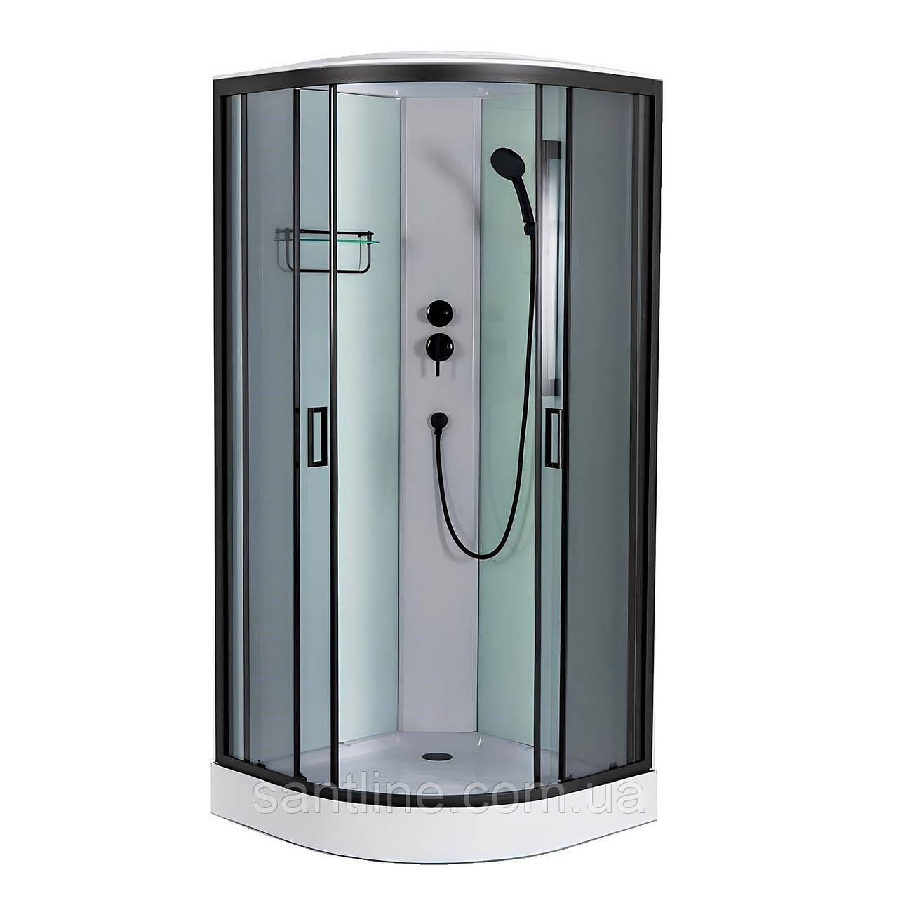 Душовий гідробокс Andi Black HL 90х90х215 см напівкруглий на низькому піддоні розсувні двері скло 5 мм, фото 1
