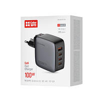 Зарядний пристрій мережевий USB/3Type-C PD 100W чорний GaN ColorWay, фото 5