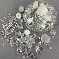 (150 гр) Намистини скляні МІКС кольорів і розмірів - білий