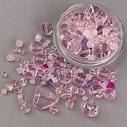 (150 гр) Намистини скляні МІКС кольорів і розмірів - рожевий