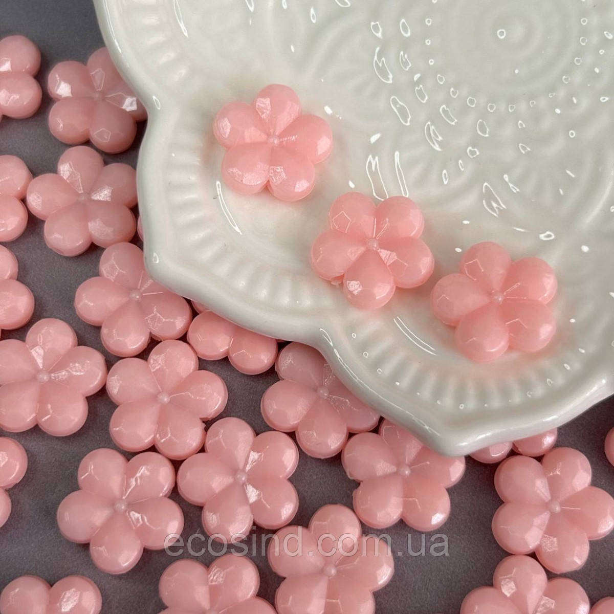 (20 гр) Намистини пластикові Квіточка 14 мм - персиковий, фото 1