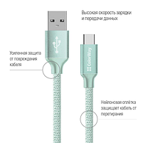 Кабель USB Type-C ColorWay CW-CBUC008-MT 2,4A 2м м'ятний, фото 3
