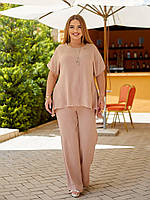 Жіночий літній прогулянковий костюм блуза і штани з креп-жатки (Батал), фото 2