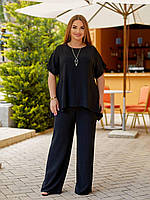 Жіночий літній прогулянковий костюм блуза і штани з креп-жатки (Батал), фото 4