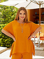 Жіночий літній прогулянковий костюм блуза і штани з креп-жатки (Батал), фото 9