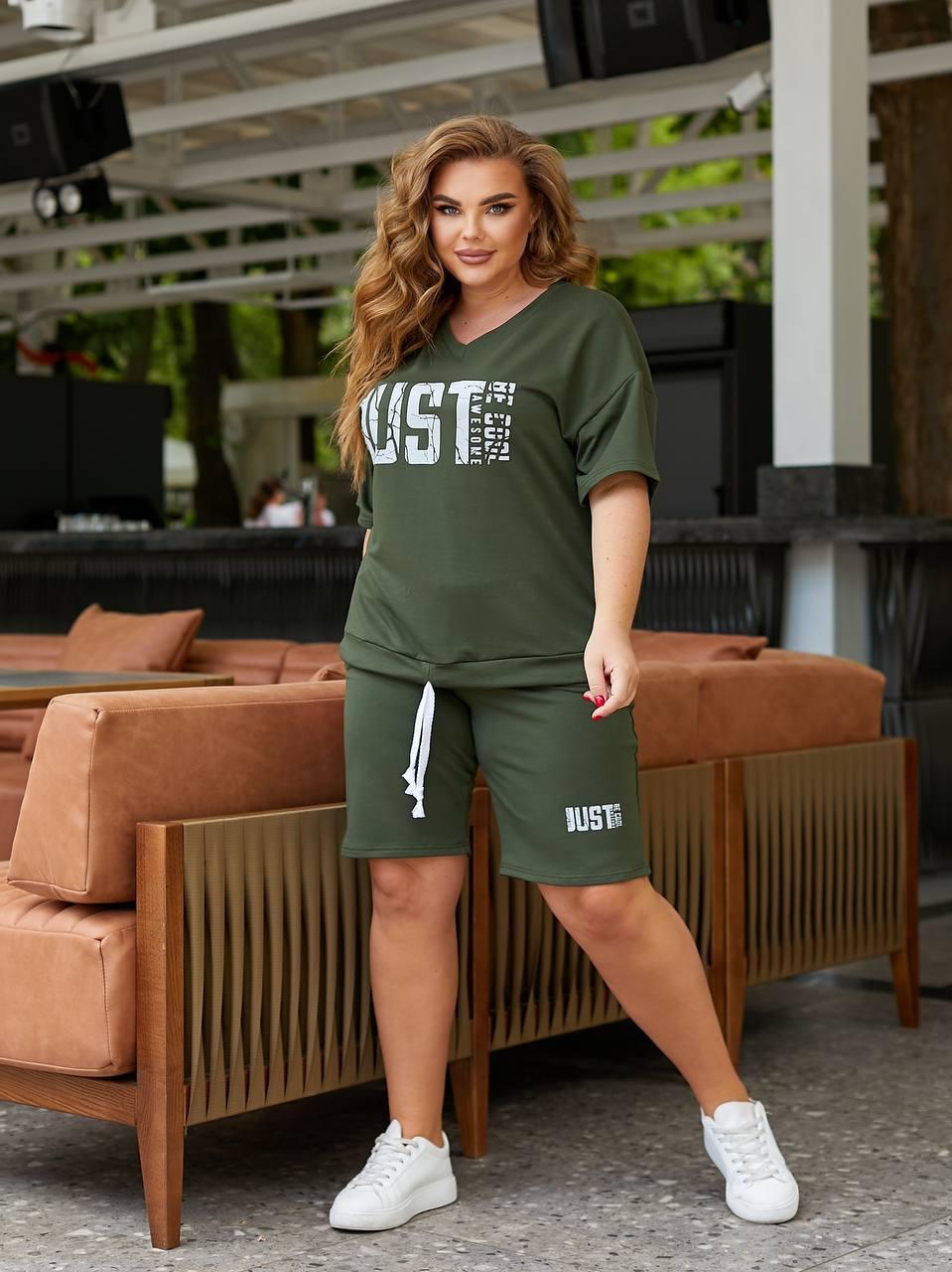 Жіночий літній спортивний костюм футболка і шорти з накатом рр.48-50, 52-54, 56-58, фото 1