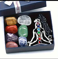 Кулон 7 чакр с камнями,набор кулон и камни для медитации, набор камней для исцеления в подарочной упаковке