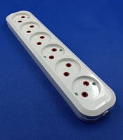 Колодка 6 гнізд без з/к Giselt для подовжувача без заземлення, перенесення четверна G MGP-181