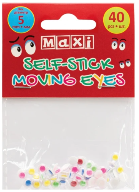 Cтікер для творчості ”Maxi” /MX61720/ рухливі оченята,кольор, 40шт/5мм