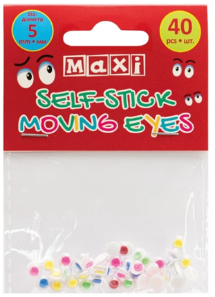 Cтікер для творчості ”Maxi” /MX61720/ рухливі оченята,кольор, 40шт/5мм, фото 1