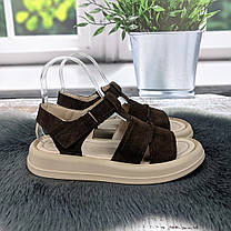 Босоніжки жіночі Tamei замшеві коричневі на об'ємній підошві 4977, фото 4