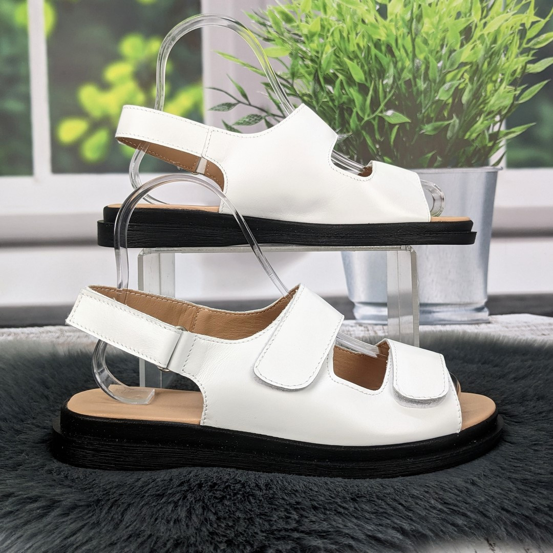 Босоніжки жіночі Mermaid білі шкіряні на липучках 4975, фото 1