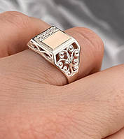 Срібна печатка кільце з золотими пластинами