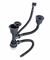 Подвійний сифон для кухонної мийки з двома чашами євросифон із переливом для раковини на кухню чорний